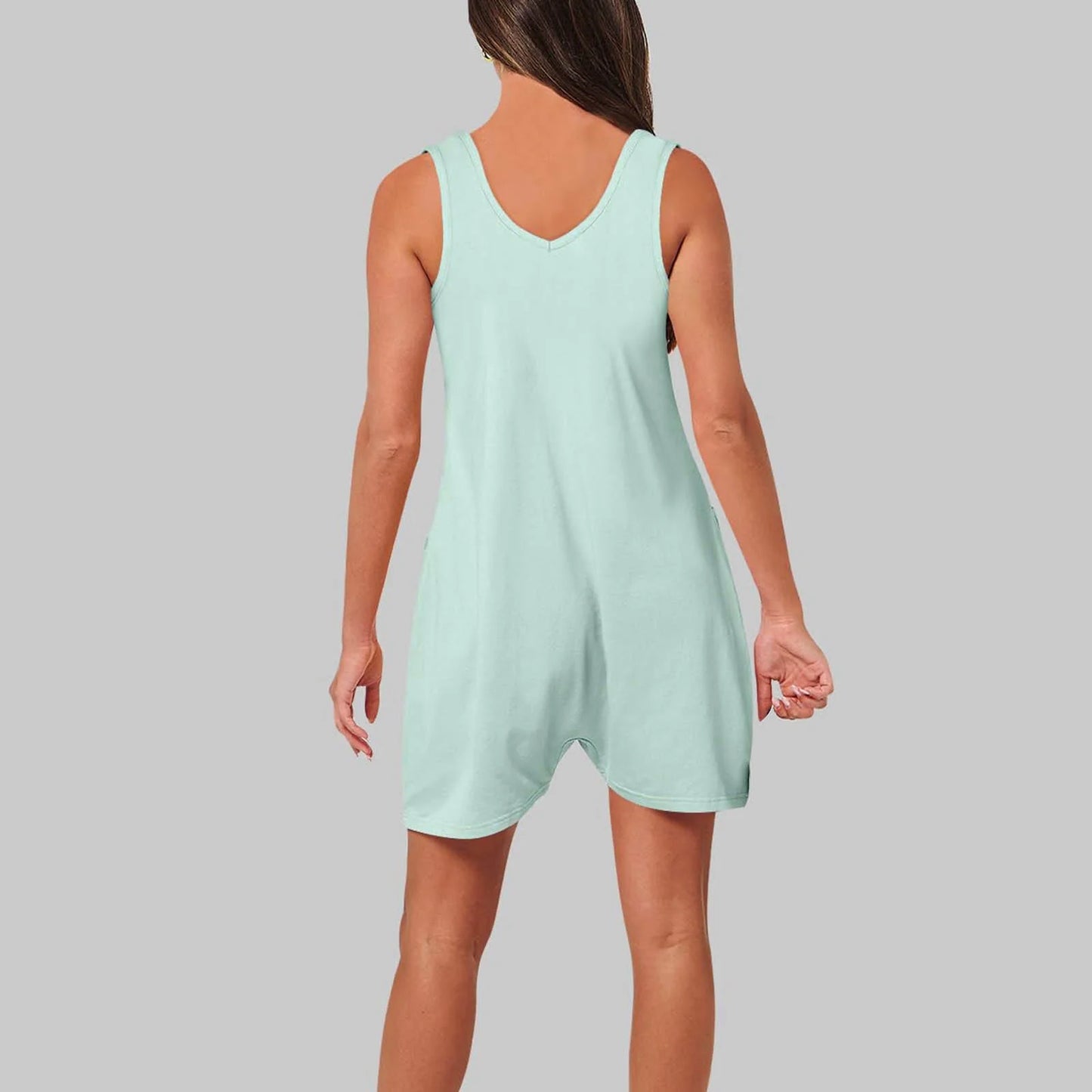 Summer 2026 Short Jumpsuits for Women Casual Rompers Sleeveless Loose Spaghetti Strap Shorts Overalls Jumpers with Pockets Light Blue,L