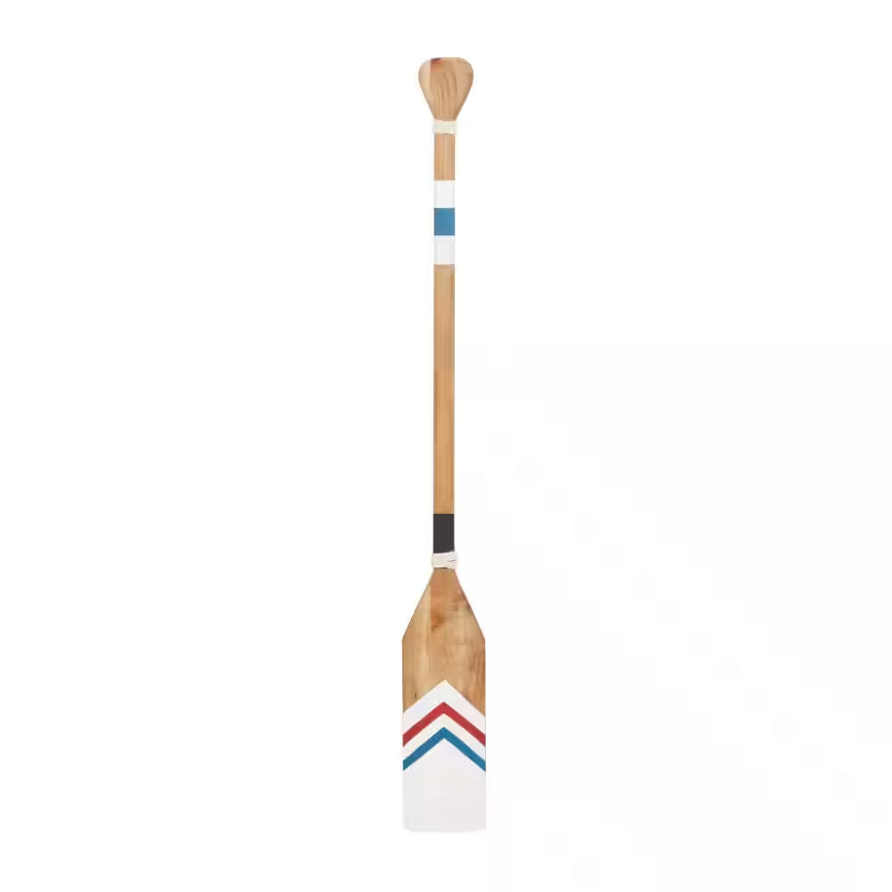 7 In. X 58 In. Wood White Novelty Canoe Oar Paddle Wall Decor with Arrow and Stripe Patterns