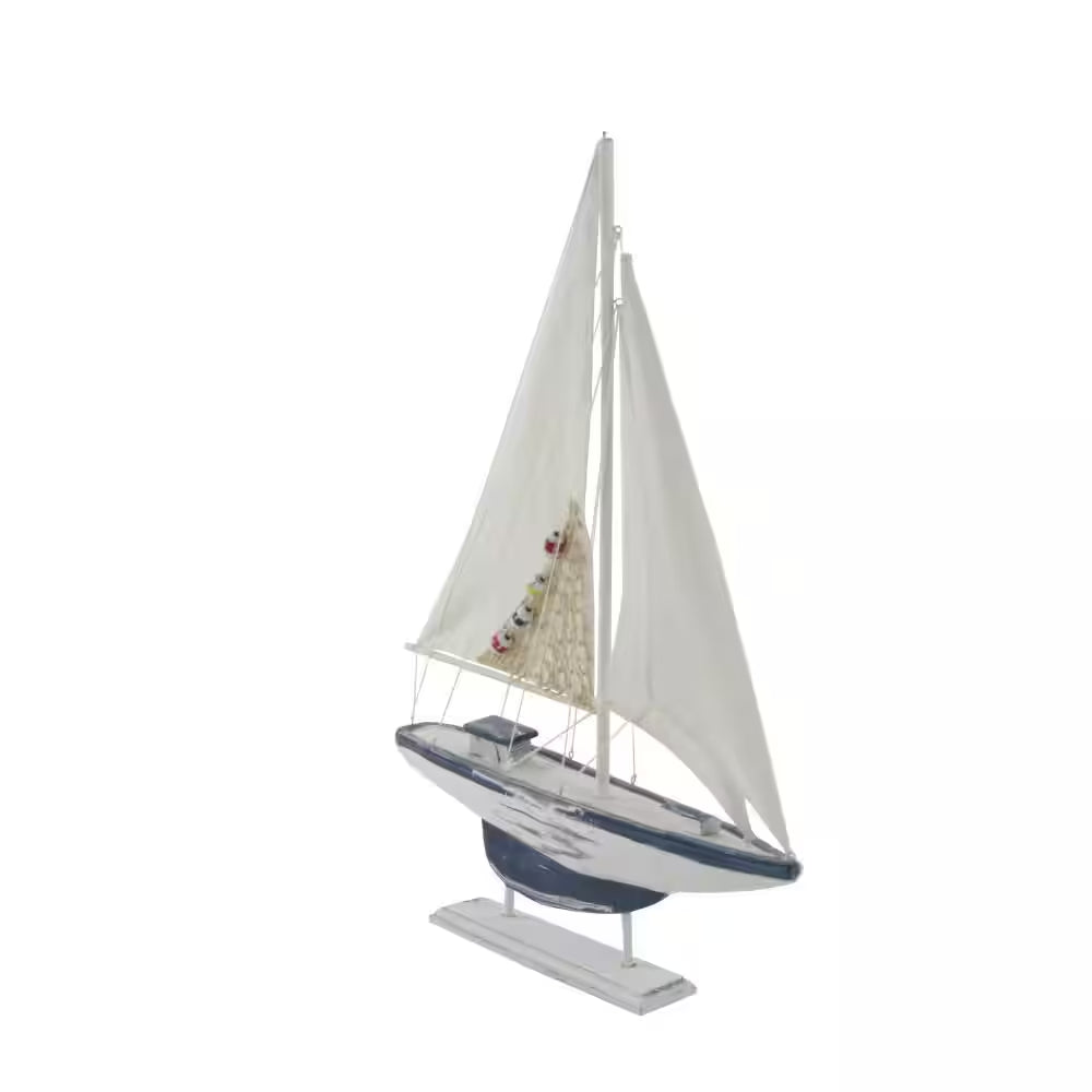 Oriana White 17 In. X 25 In. Wood Sail Boat Sculpture (Set of 2)