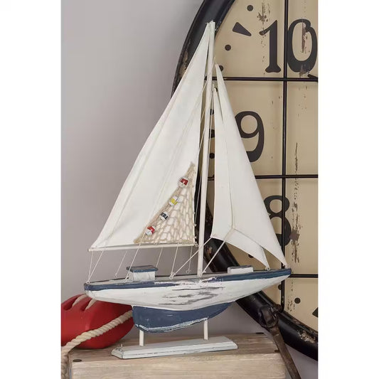 Oriana White 17 In. X 25 In. Wood Sail Boat Sculpture (Set of 2)