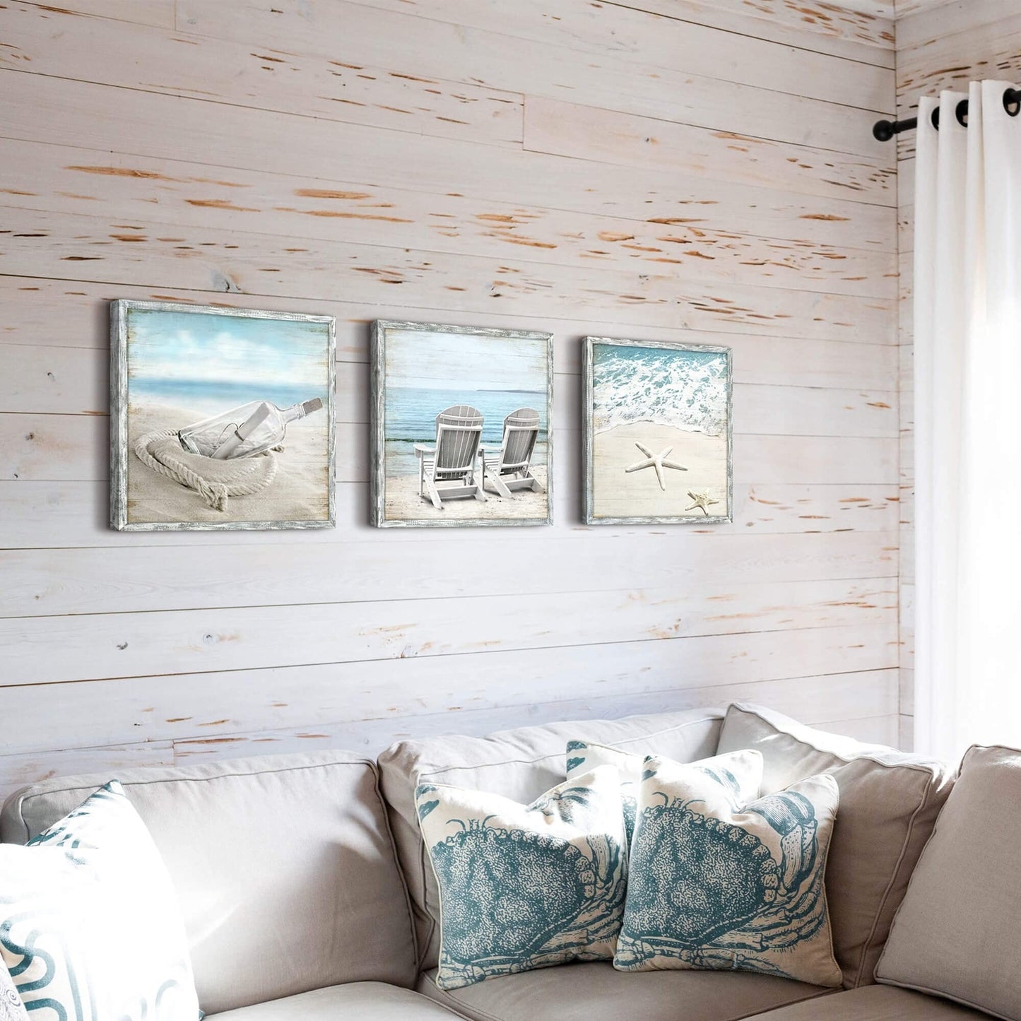 Coastal Pictures Framed Wall Artwork: Seascape Wall Decor Set of 3 Beach Chai...