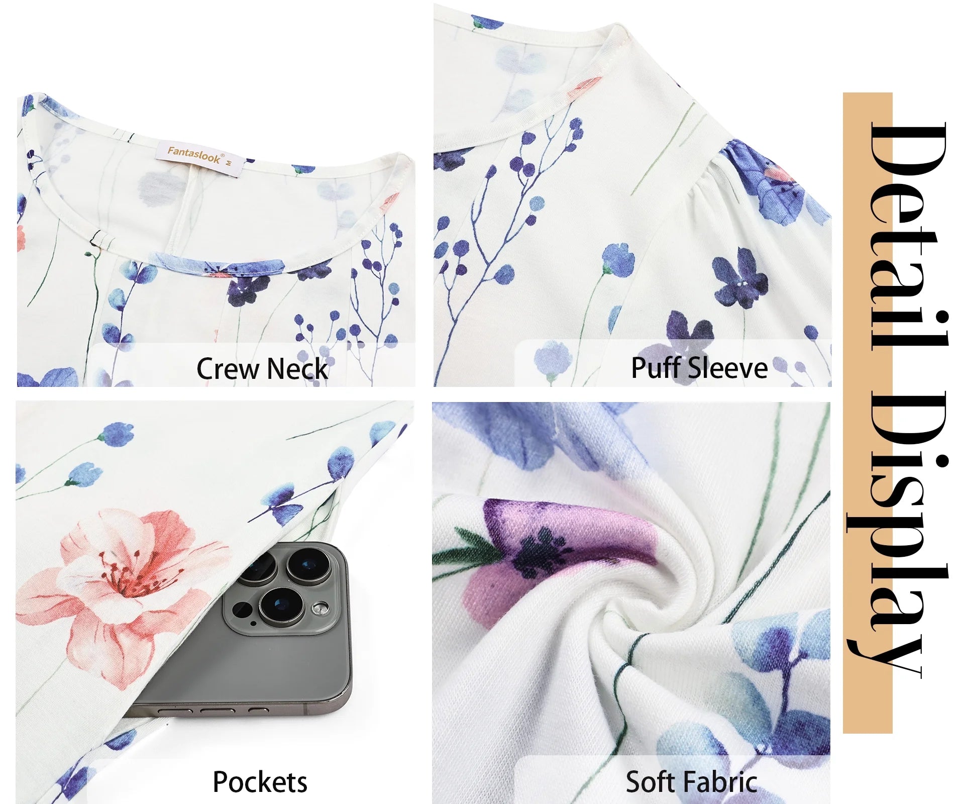 Summer Dresses for Women Casual Short Sleeve Pleated Dress Flowy Floral Dress with Pockets Flare Midi Sundress