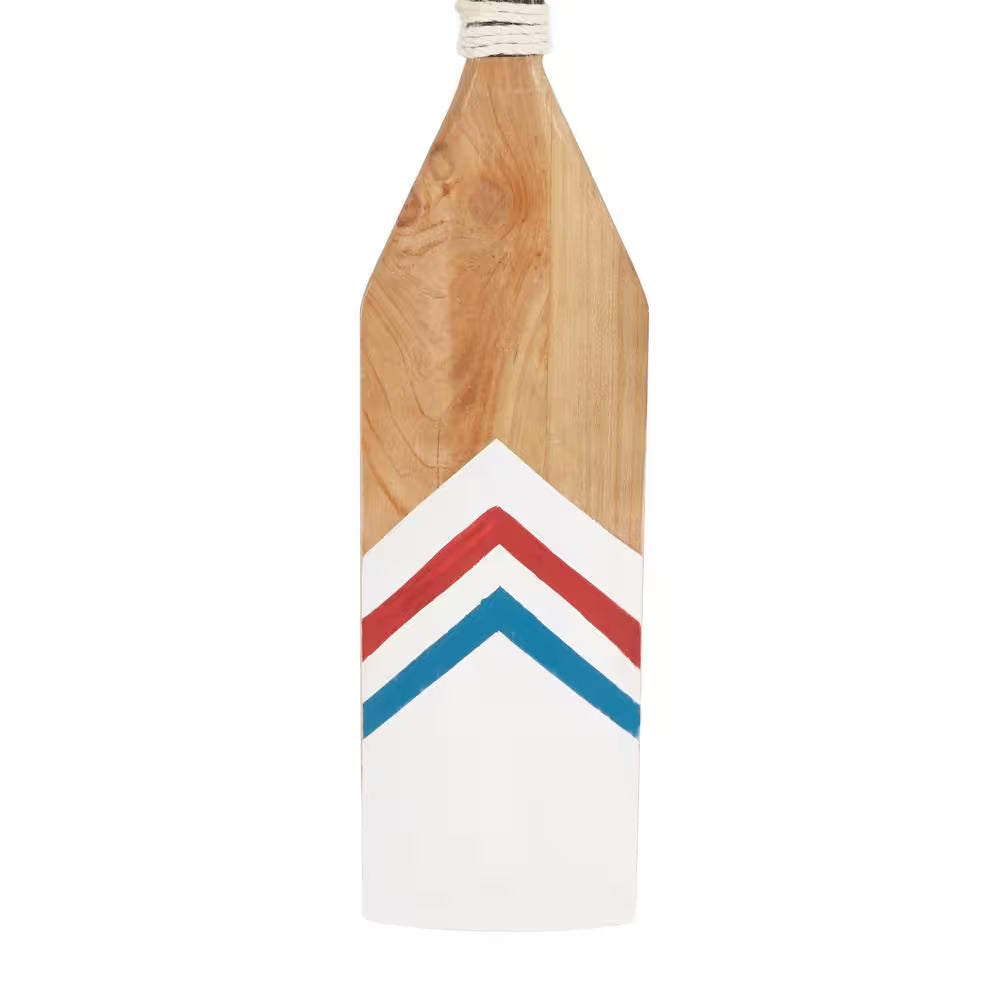 7 In. X 58 In. Wood White Novelty Canoe Oar Paddle Wall Decor with Arrow and Stripe Patterns