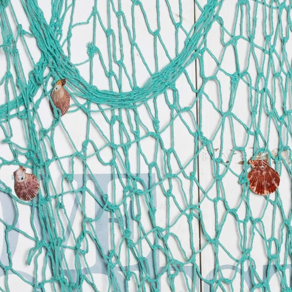 Nature Fish Net Wall Decoration with Shells, Ocean Themed Wall Hangings Fishing Net Party Decor for Pirate Party,Wedding,Photographing Decoration (Aqua)