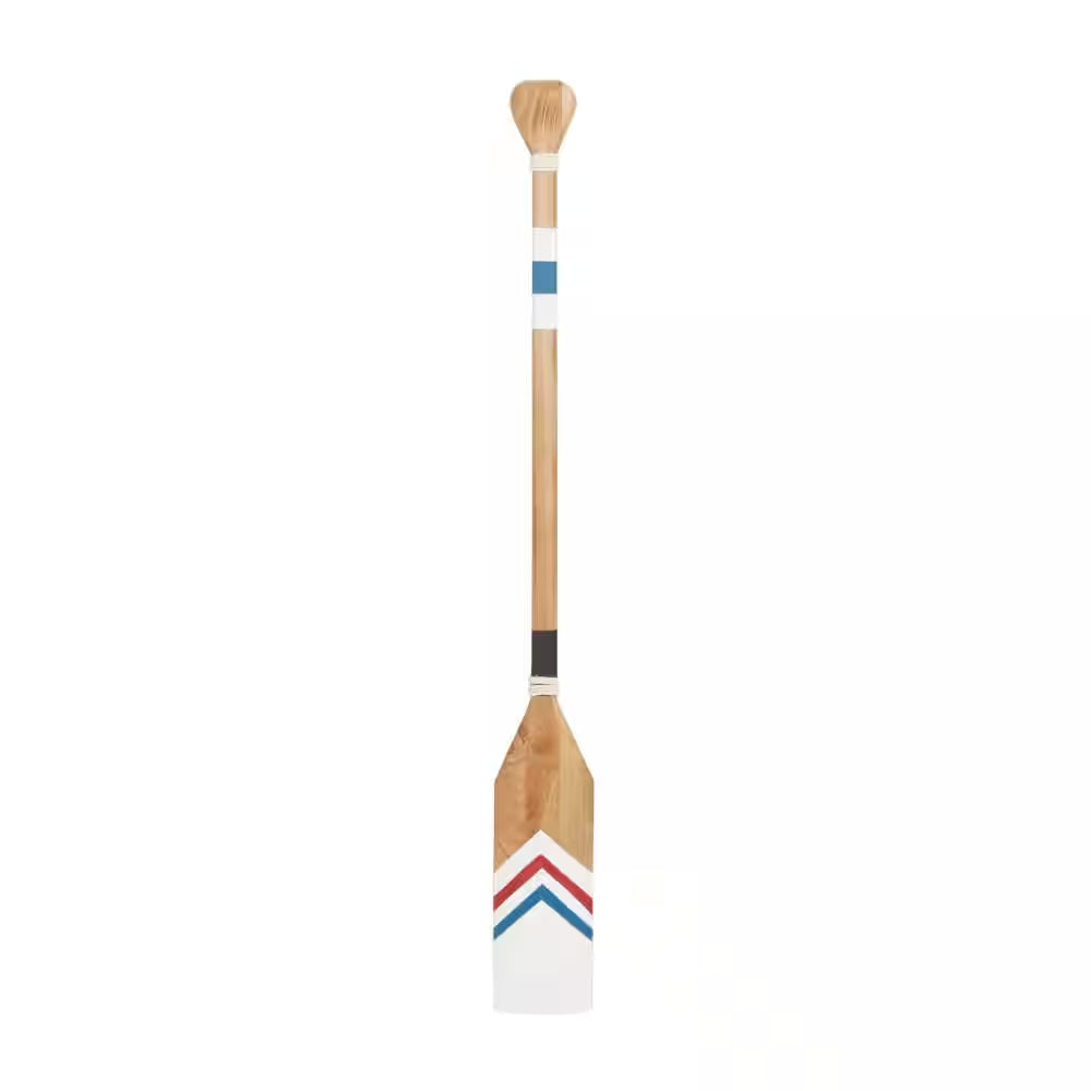 7 In. X 58 In. Wood White Novelty Canoe Oar Paddle Wall Decor with Arrow and Stripe Patterns