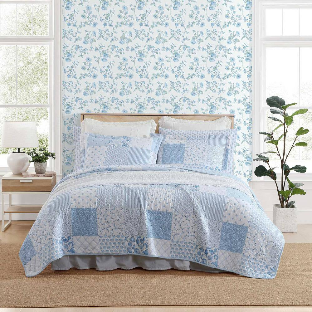Colleen'S Coastal Patchwork 2-Piece Blue 100% Cotton Twin Quilt Set