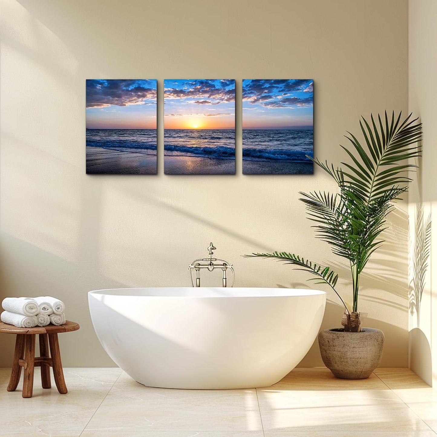 Set of 3 Wall Art Canvas Prints, Beach Sunrise Sunset Pictures Wall Decor Ocean Waves Nature Seascape Poster Coastal Landscape Painting for Living Room, Bedroom, Office Home Decor