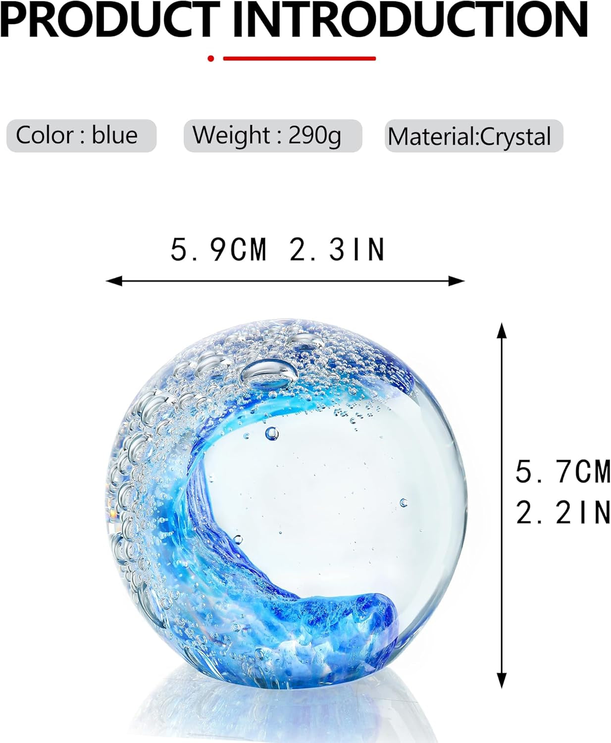 ZEERSHEE 60Mm Hand Blown Ocean Waves Crystal Ball Blue Wave Sea Glass Figurines