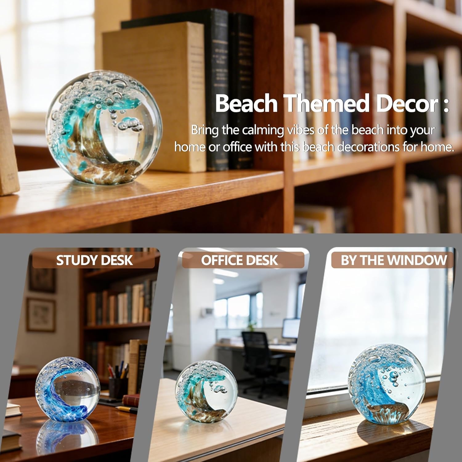 ZEERSHEE 60Mm Hand Blown Ocean Waves Crystal Ball Blue Wave Sea Glass Figurines