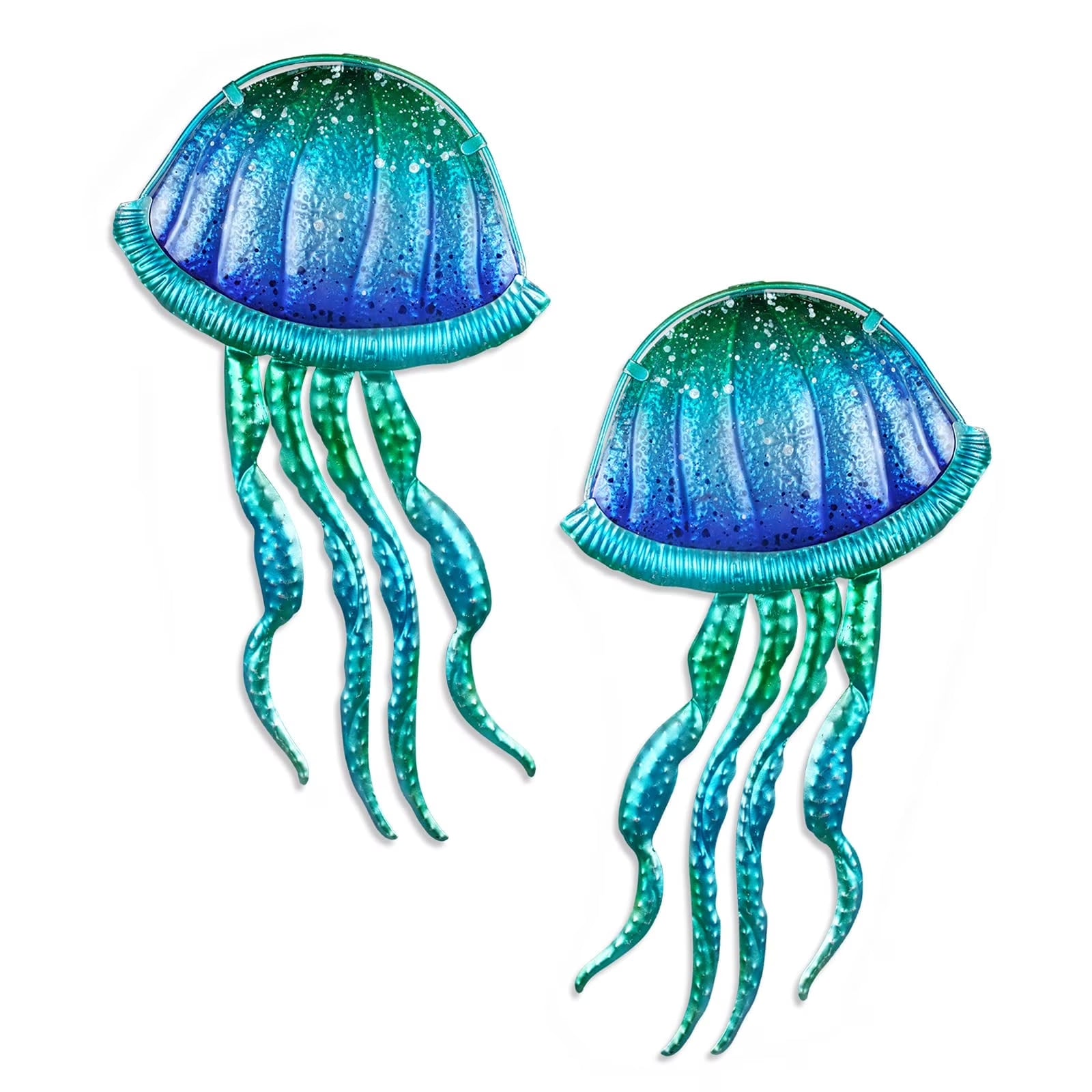 2 Pack Metal Jellyfish Wall Decor-Blue Jellyfish Ocean Wall Art for Bedroom,Bathroom,Kitchen 7.8 X 15 Inches