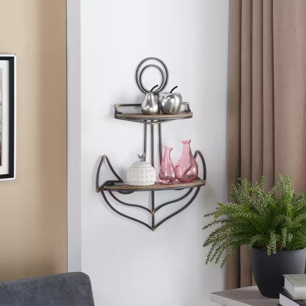Anchor Wood and Metal Floating Wall Shelf
