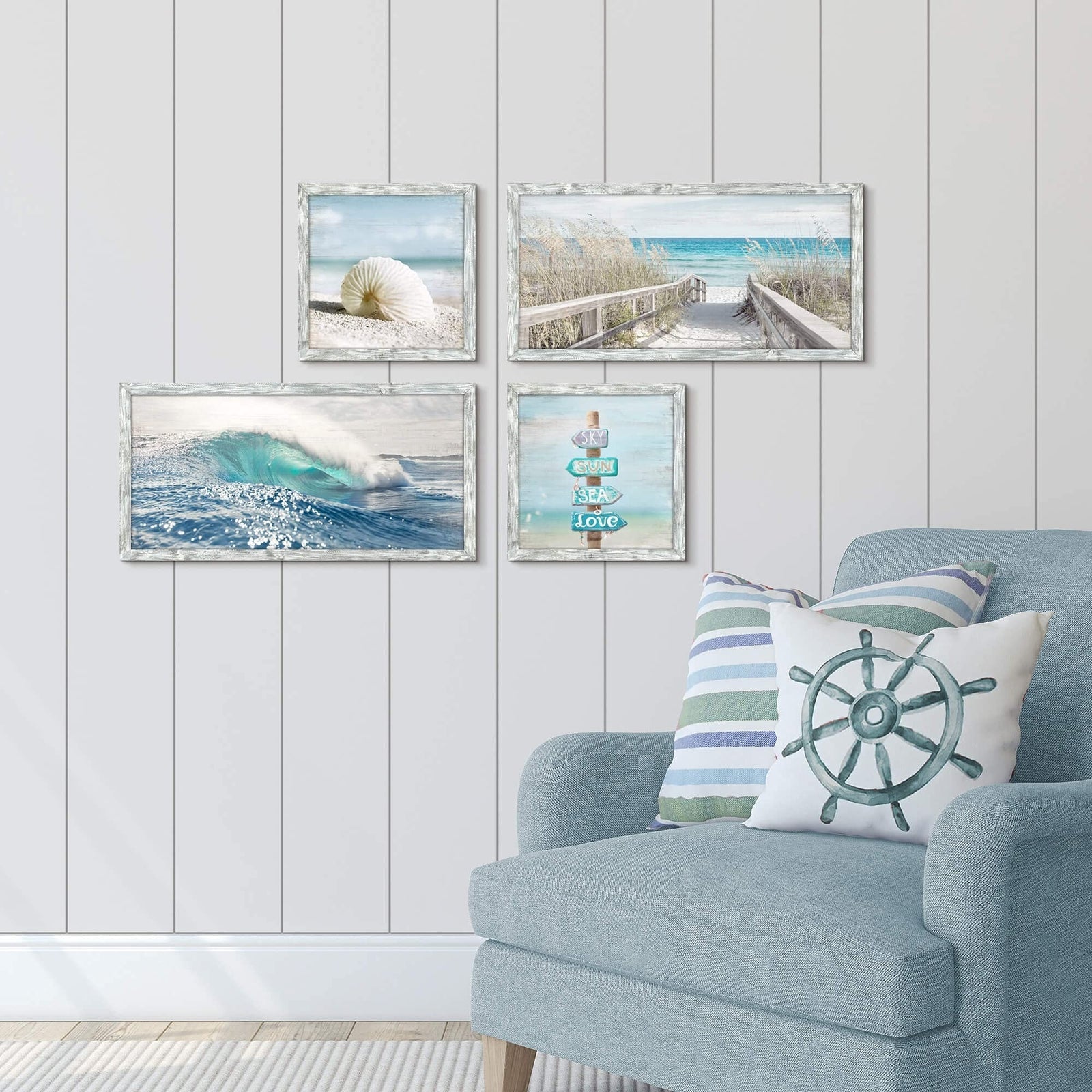 Ocean Wall Art Wooden Framed: Beach Artwork Coastal Prints Set of 4 Seascape ...