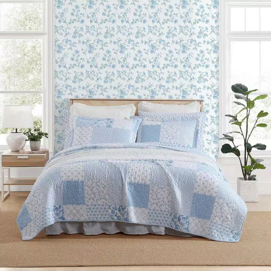 Colleen'S Coastal Patchwork 2-Piece Blue 100% Cotton Twin Quilt Set