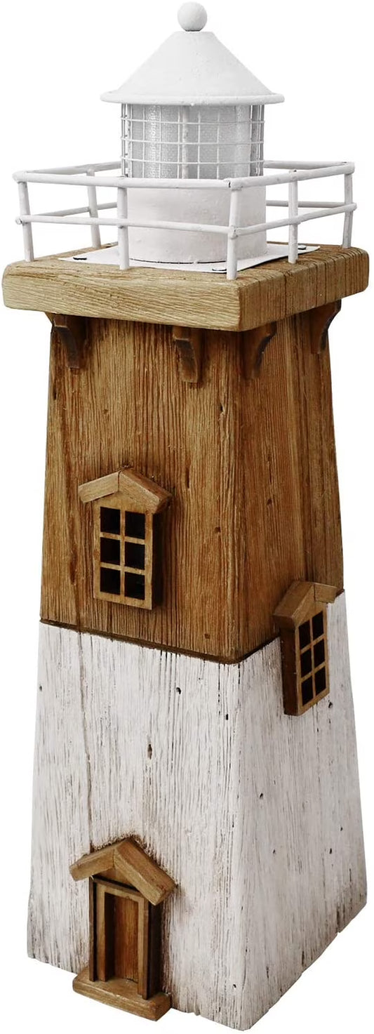 Wooden Lighthouse Decor with Light, Decorative Nautical Lighthouse Rustic Ocean Sea Beach Themed Lighthouse Decoration, Handcrafted Tabletop Nautical Themed Home Decor Bathroom Decor (13.78H)