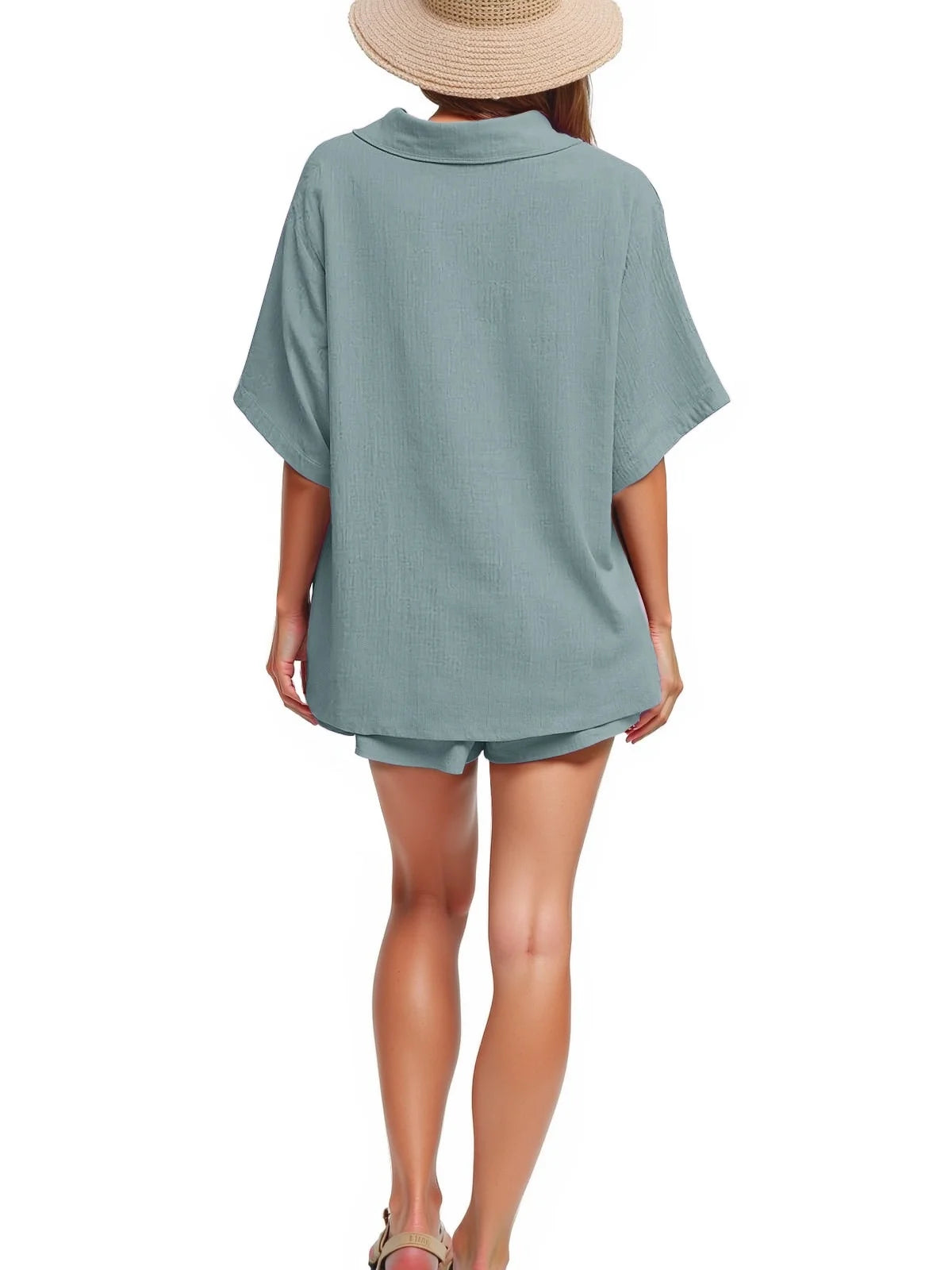 2 Piece Womens Outfit Sets Button down Shirts and Shorts Casual Lounge Sets Short Sleeve Pajamas Sets Summer Loungewear