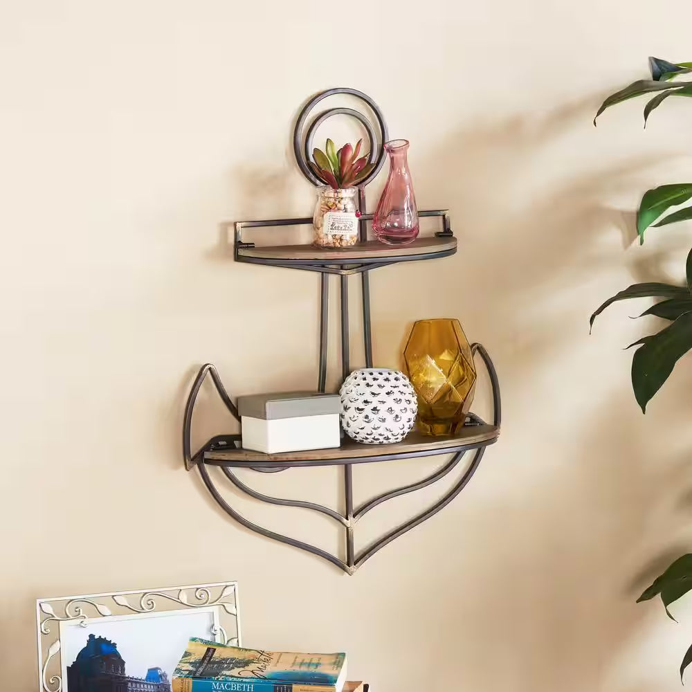 Anchor Wood and Metal Floating Wall Shelf