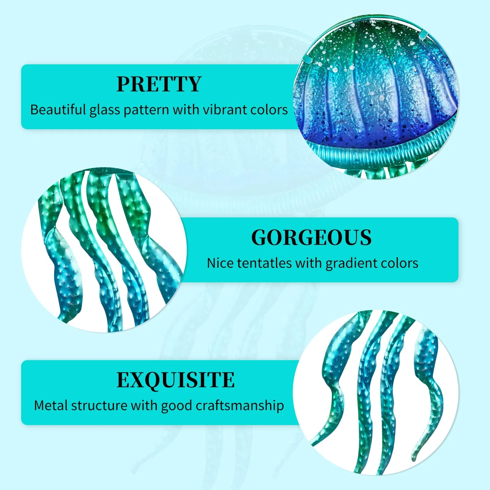 2 Pack Metal Jellyfish Wall Decor-Blue Jellyfish Ocean Wall Art for Bedroom,Bathroom,Kitchen 7.8 X 15 Inches