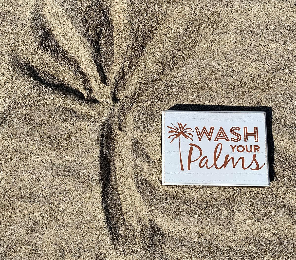 Wash Your Palms Wood Bathroom Sign, Palm Tree Decor, Beach Themed Bathroom Decor, Beachy Decorations Home Decor, Coastal Shelf or Wall Decor - White
