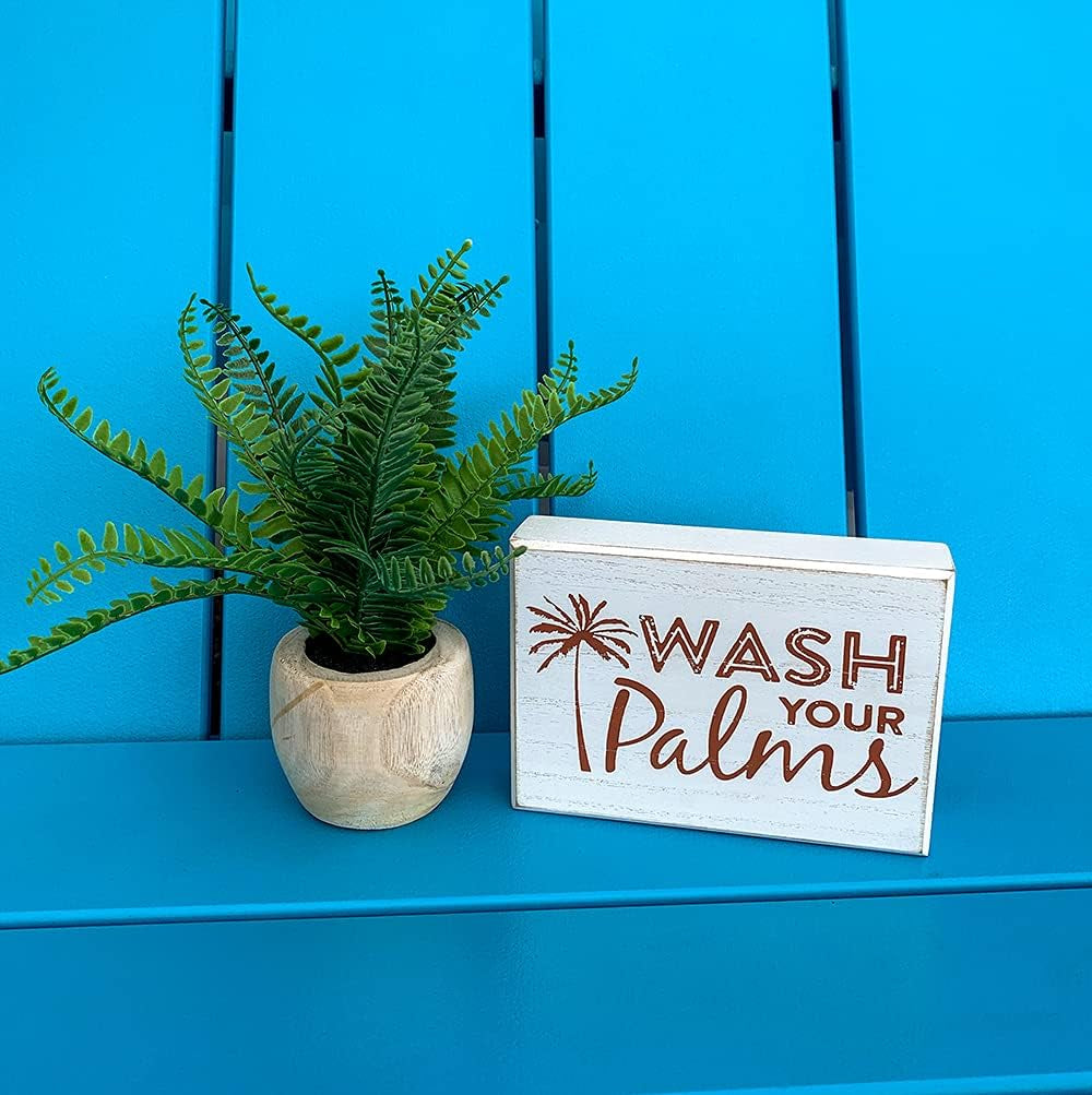 Wash Your Palms Wood Bathroom Sign, Palm Tree Decor, Beach Themed Bathroom Decor, Beachy Decorations Home Decor, Coastal Shelf or Wall Decor - White