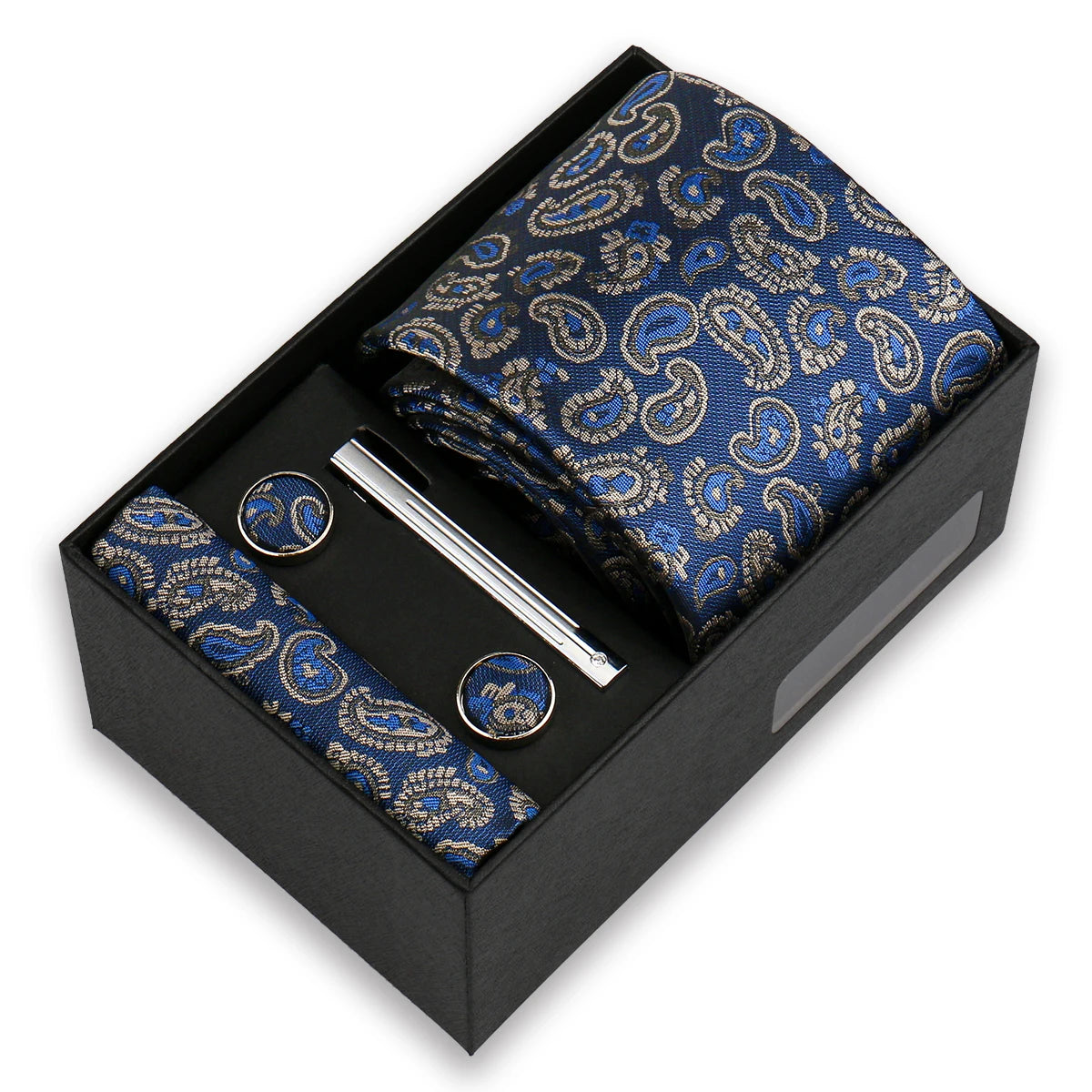Luxury Tie Set for Men Wedding Gift Box Business Party Fashion Men Tie Set Paisley Handchief Cufflink Tie-Clip Suit Gift for Man