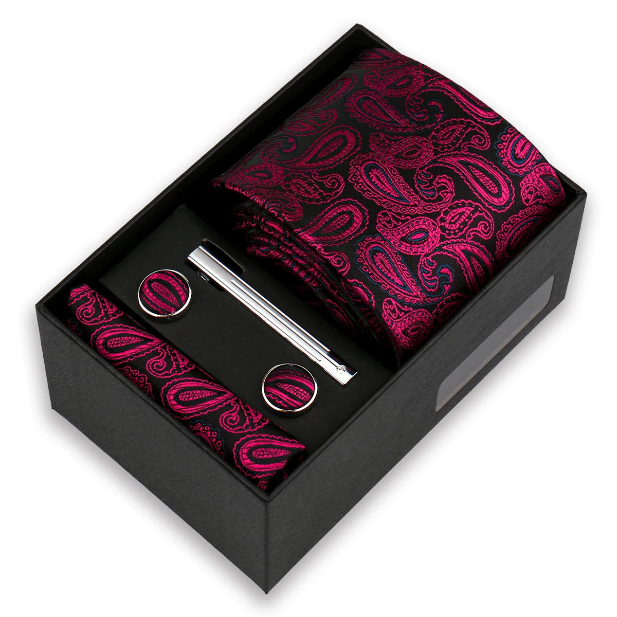 Luxury Tie Set for Men Wedding Gift Box Business Party Fashion Men Tie Set Paisley Handchief Cufflink Tie-Clip Suit Gift for Man