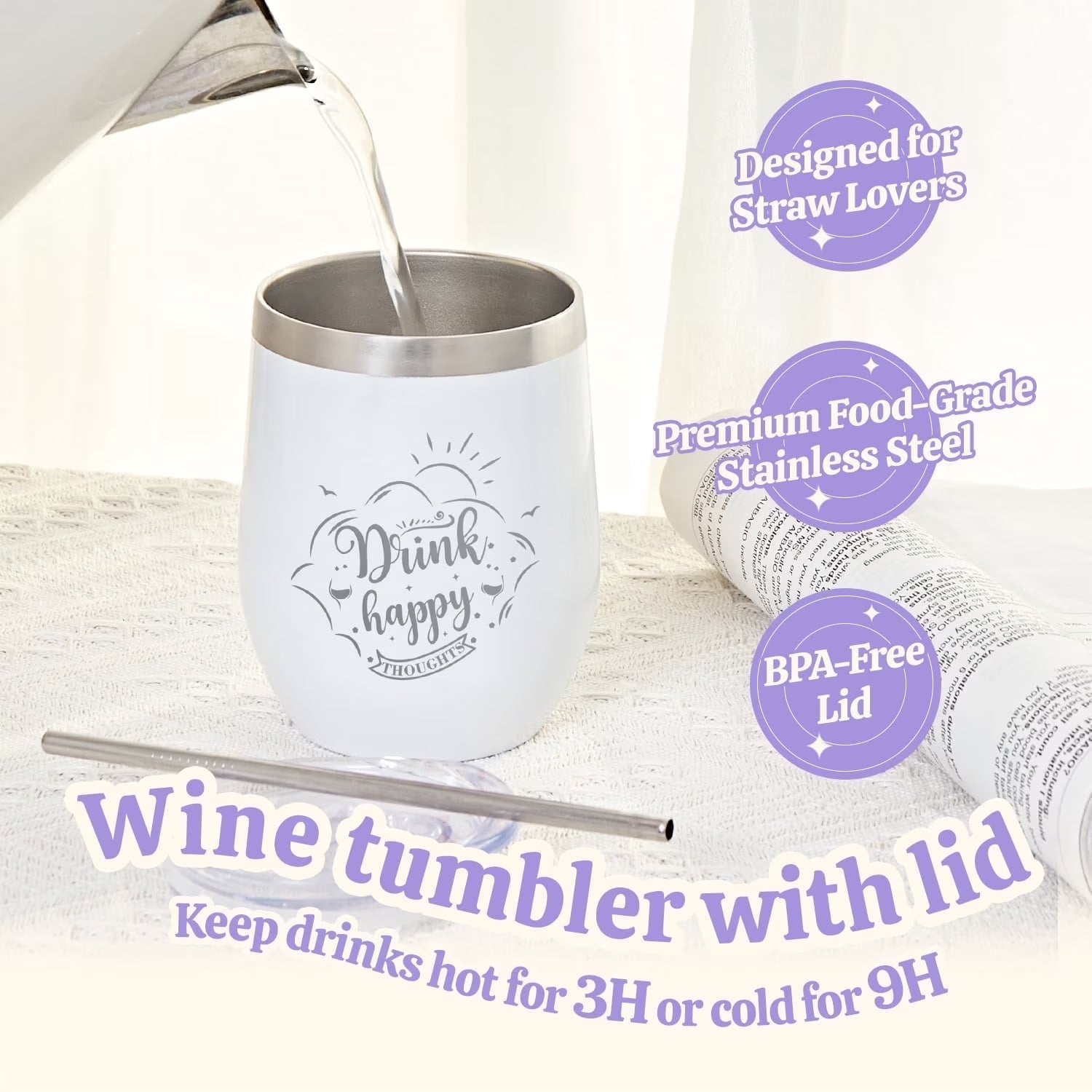 Spa Gift Sets for Women, 9 Pcs Lavender Bath Set Relaxing Birthday Mothers Day Gifts Baskets for Mom with Stainless Steel Tumbler