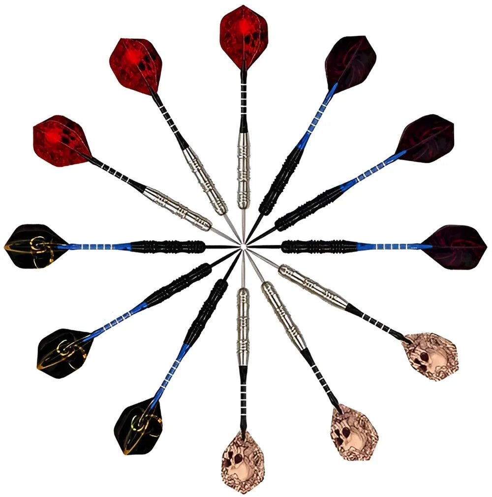 Steel Tip Darts Set 12 Pack 22 Grams with 2 Style Flights and Darts Sharpener, Gift Box