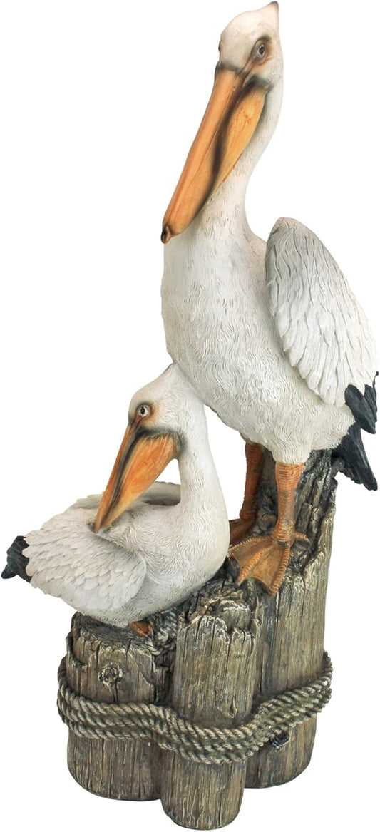 Coastal Decor Ocean'S Perch Pelicans Garden Bird Statue, 9 Inch Wide, 24 Inch Tall, Cast Stone Resin, Full Color Finish