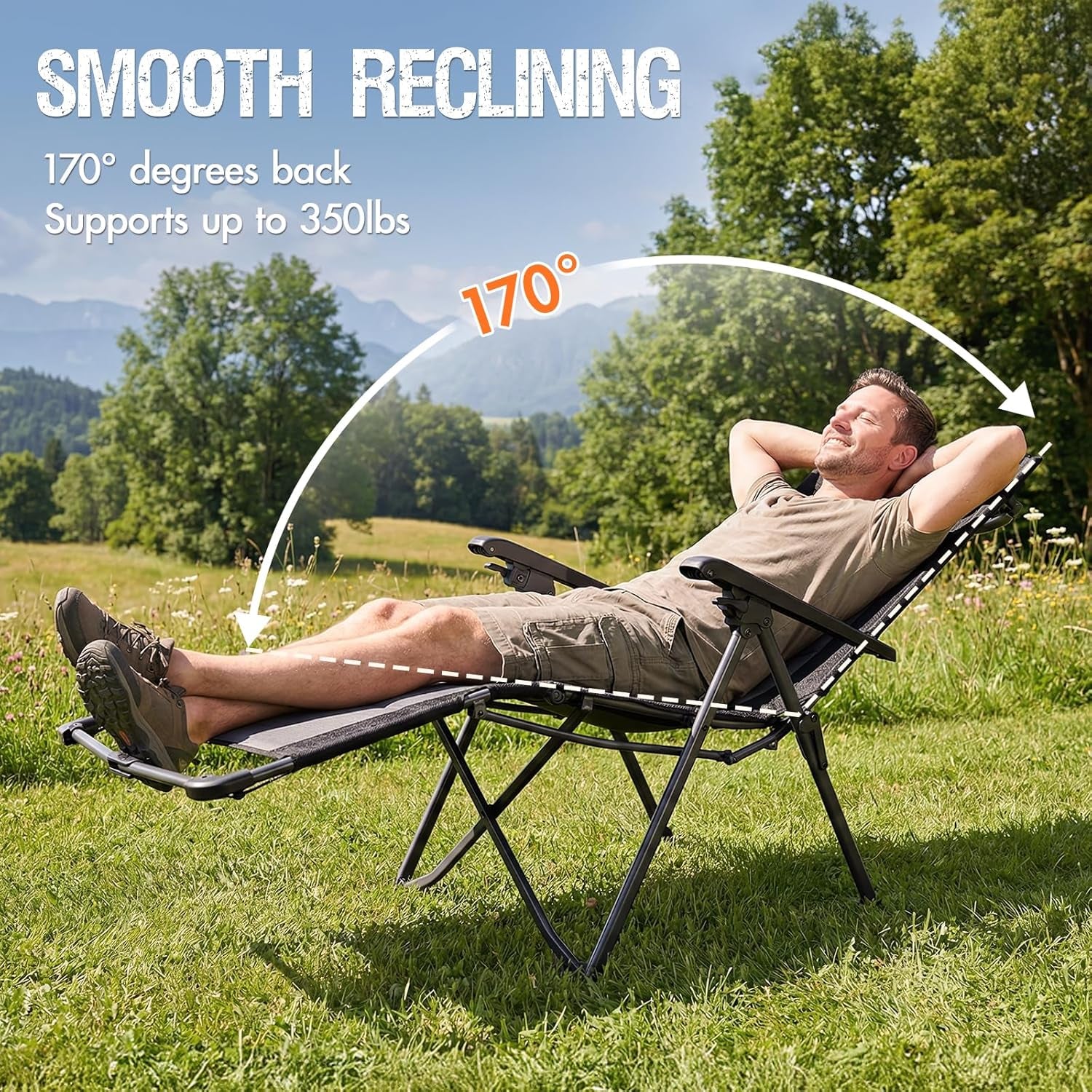 Portable Zero Gravity Chair, Lounge Chair Outdoor Oversized Zero Gravity Chair Folding Lounge Chair with Adjustable Pillows and Cup Holder for Poolside Backyard and Lawn, Support 350Lbs