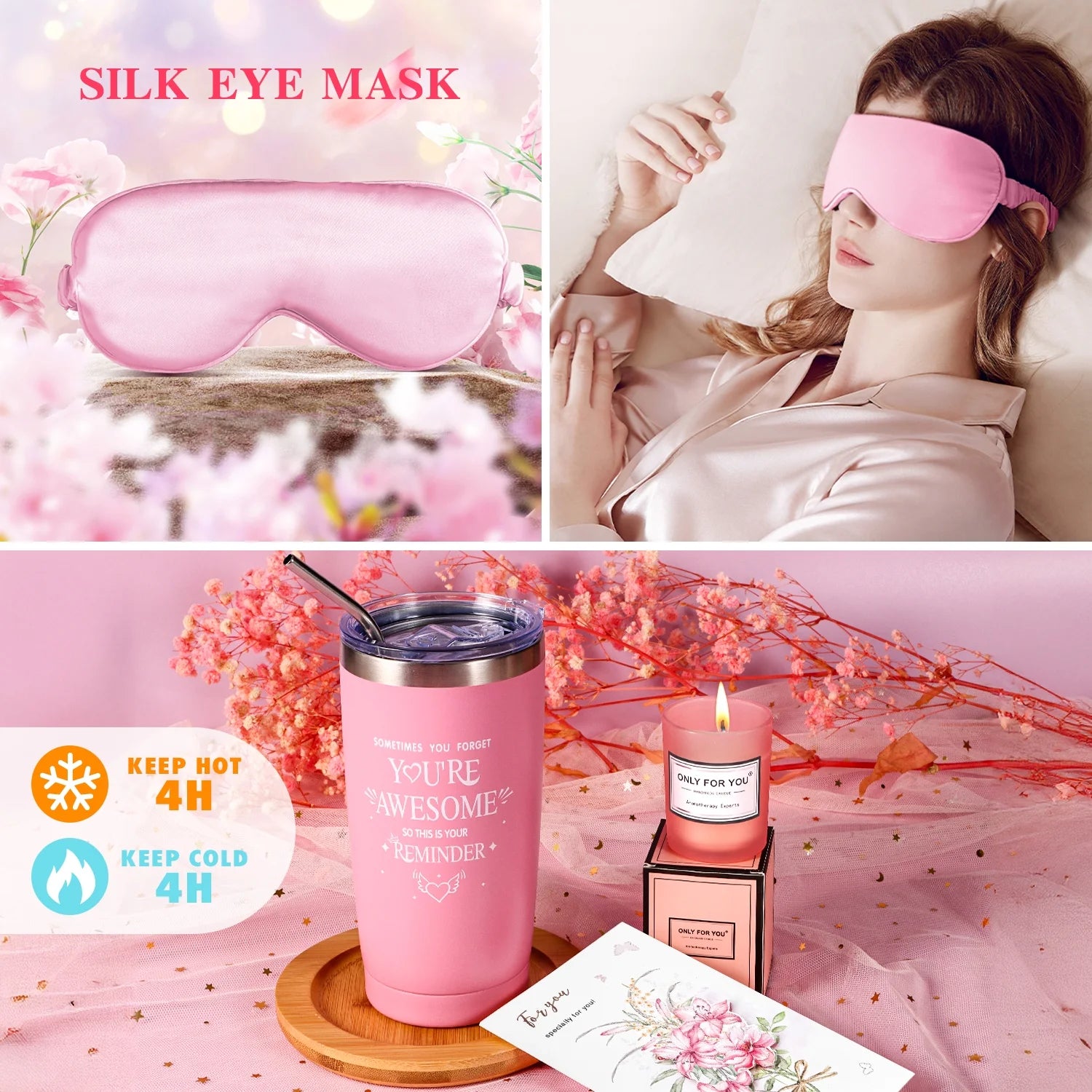 Gift Baskets for Women, 8 Pcs Rose Bath and Body Care Set, Beauty Spa Birthday Mother'S Day Gifts for Her, Pink