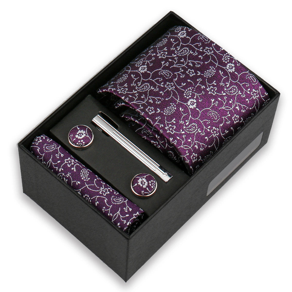 Luxury Tie Set for Men Wedding Gift Box Business Party Fashion Men Tie Set Paisley Handchief Cufflink Tie-Clip Suit Gift for Man