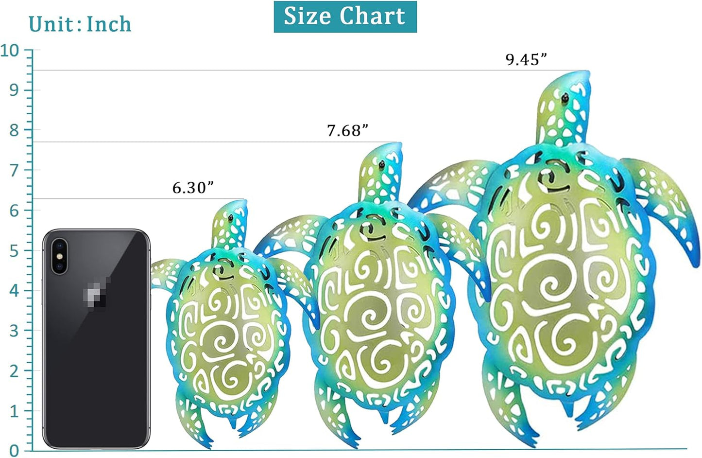 Set of 3 Metal Sea Turtle Beach Theme Decor Wall Art Decorations for Indoor Outdoor Bathroom Garden