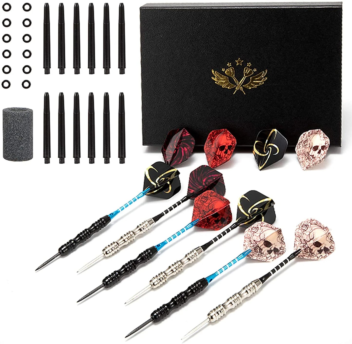 Steel Tip Darts Set 12 Pack 22 Grams with 2 Style Flights and Darts Sharpener, Gift Box