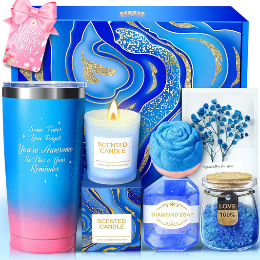 Gifts for Women, Luxury Birthday Gifts for Mom Sister Girlfriend Grandma Bestie Daughter Her, Teacher Appreciation Graduation Gift, Self Care Relaxing Spa Gift Basket Blue