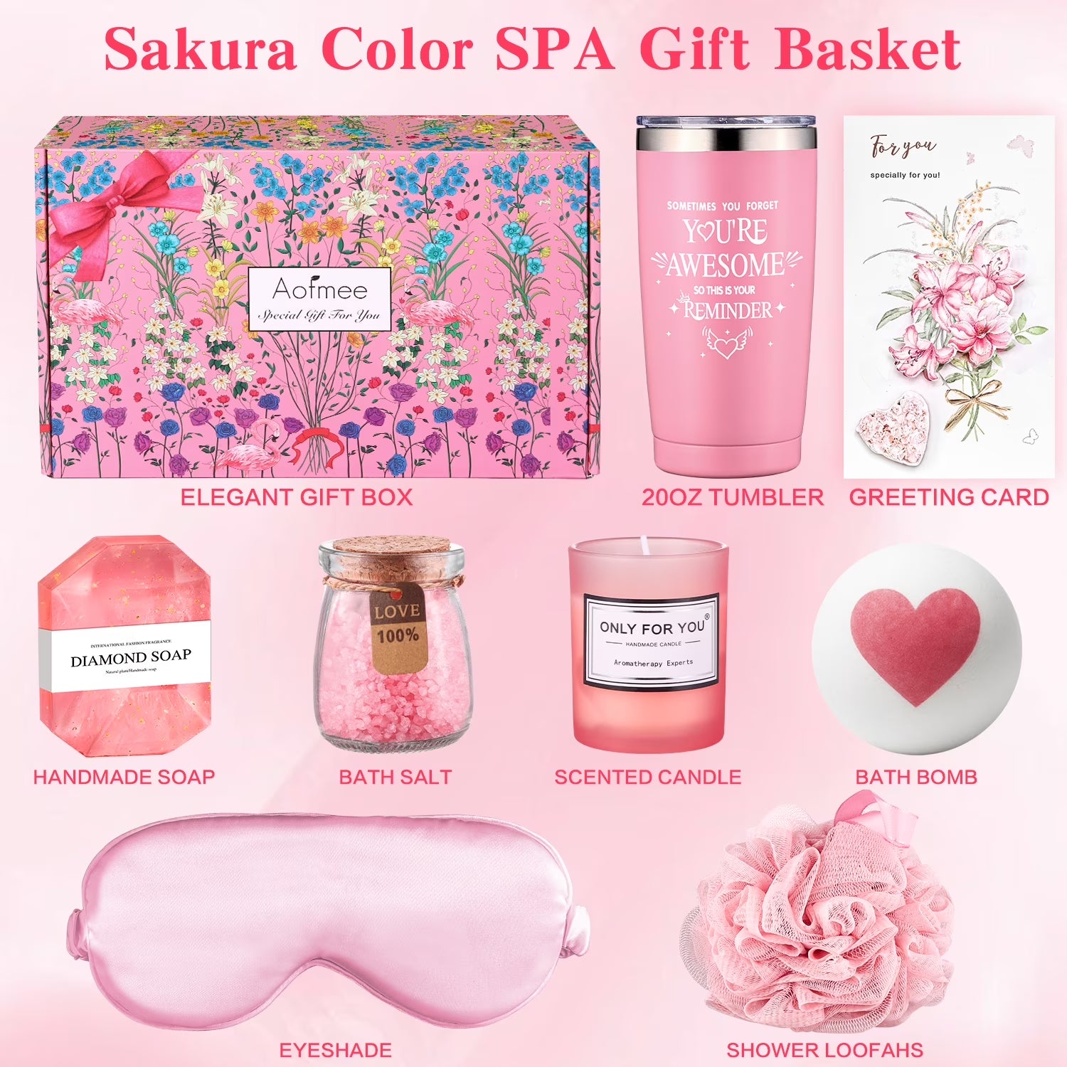 Gift Baskets for Women, 8 Pcs Rose Bath and Body Care Set, Beauty Spa Birthday Mother'S Day Gifts for Her, Pink