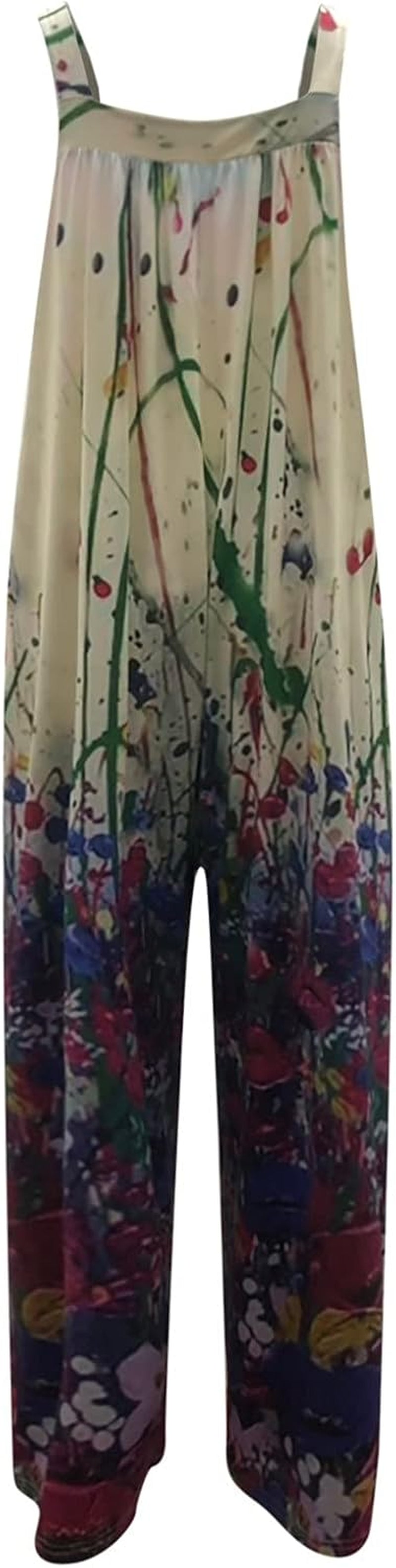 Womens Ethnic Style Suspender Jumpsuit Loose Baggy Cotton Wide Leg Drop Crotch Printed Bib Overalls Rompers Purple Medium