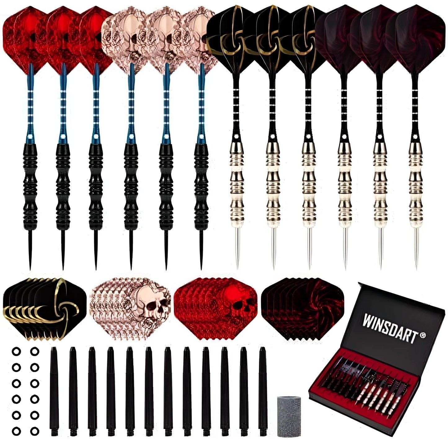 Steel Tip Darts Set 12 Pack 22 Grams with 2 Style Flights and Darts Sharpener, Gift Box