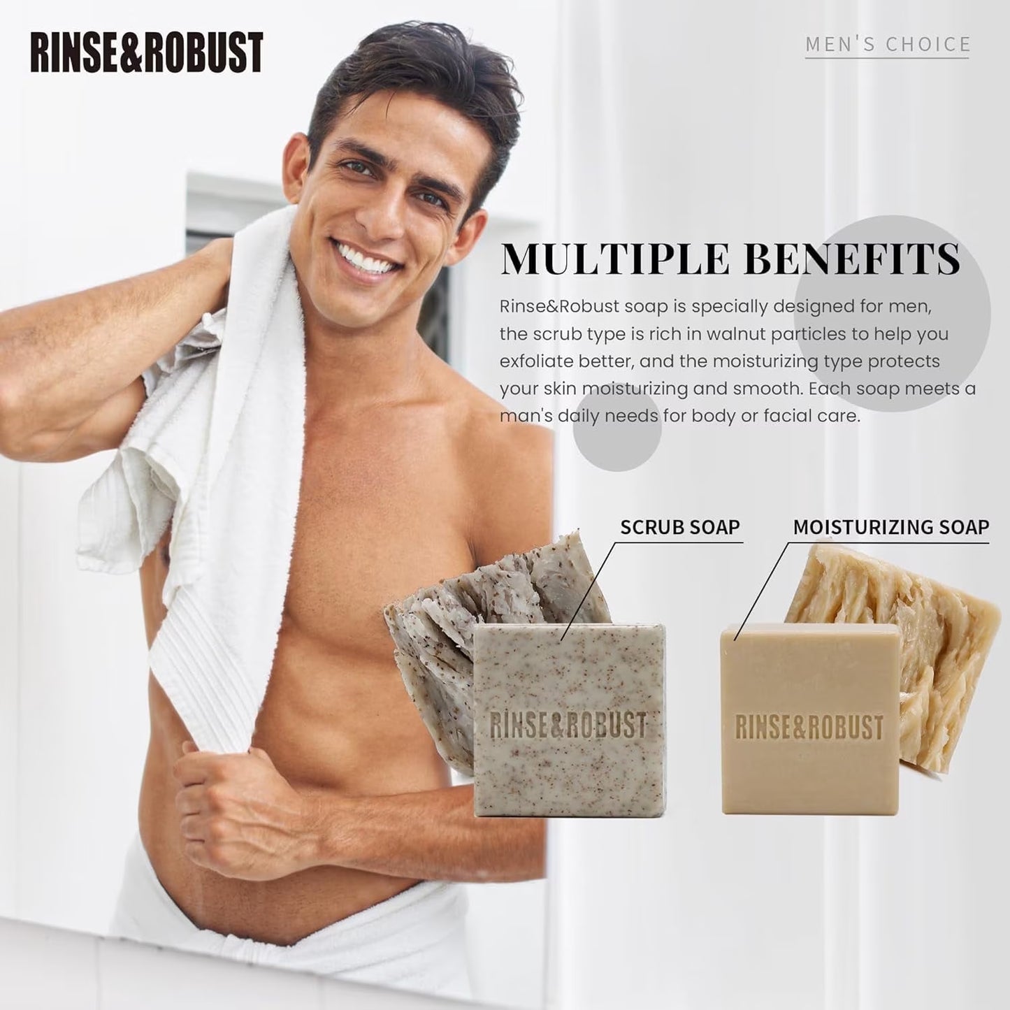 Mens Bar Soap Bath Sets for Men Father'S Day Gifts, Natural Clean & Fresh & Moisturizing & Exfoliating Scrub Soap Bar|3.5Oz of 6 Bars