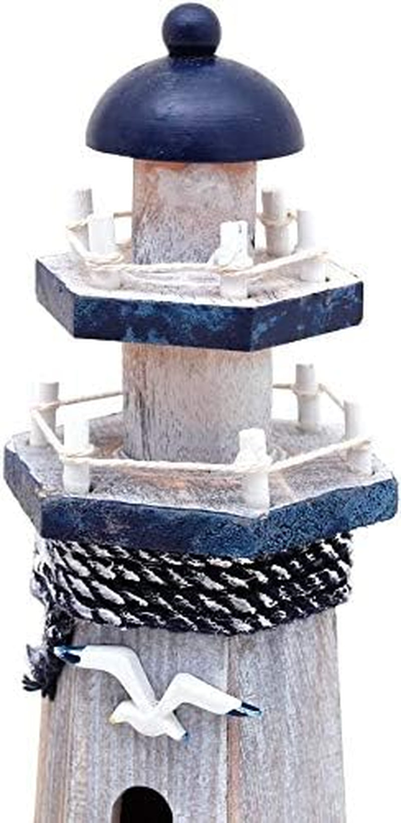 Lighthouse Decor Nautical Decoration Wood Light House Figurine Beach House Coastal Decor Table Ocean Seaside Theme Home Lake House Bathroom Shelf Centerpiece 10.25" Blue