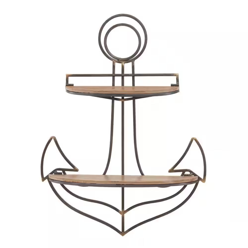 Anchor Wood and Metal Floating Wall Shelf