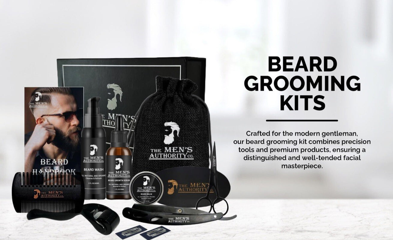 NIB Beard Growth Kit for Men Derma Roller Oil Serum Wash Balm Boosts Beard Wash