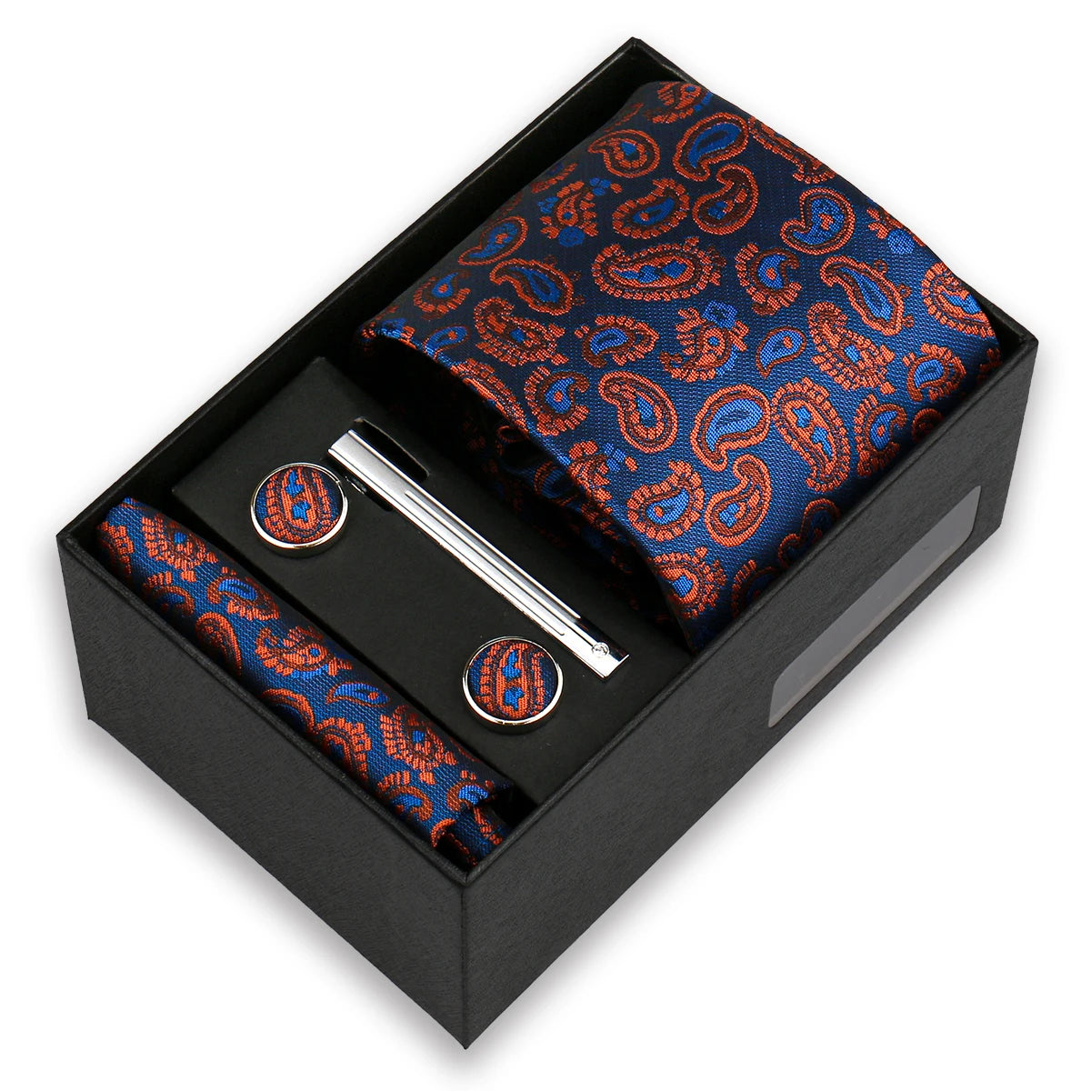 Luxury Tie Set for Men Wedding Gift Box Business Party Fashion Men Tie Set Paisley Handchief Cufflink Tie-Clip Suit Gift for Man