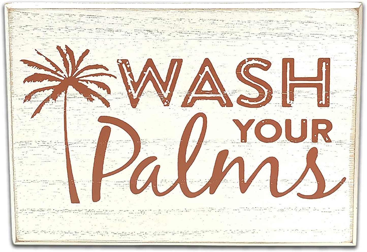 Wash Your Palms Wood Bathroom Sign, Palm Tree Decor, Beach Themed Bathroom Decor, Beachy Decorations Home Decor, Coastal Shelf or Wall Decor - White