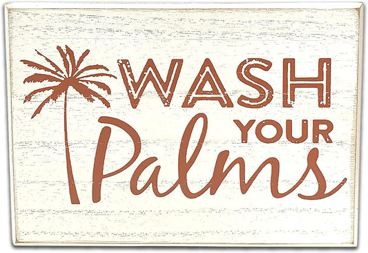 Wash Your Palms Wood Bathroom Sign, Palm Tree Decor, Beach Themed Bathroom Decor, Beachy Decorations Home Decor, Coastal Shelf or Wall Decor - White
