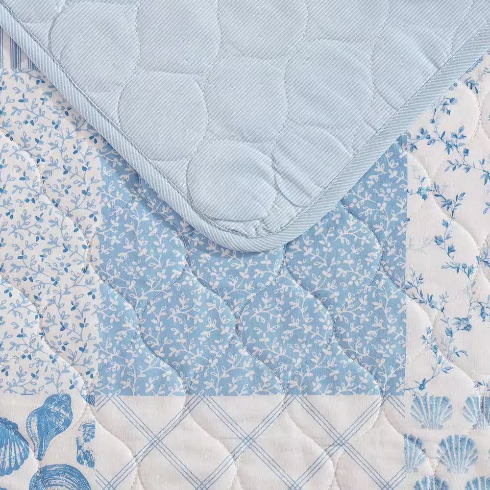 Colleen'S Coastal Patchwork 2-Piece Blue 100% Cotton Twin Quilt Set