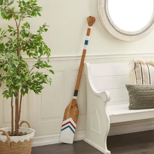 7 In. X 58 In. Wood White Novelty Canoe Oar Paddle Wall Decor with Arrow and Stripe Patterns