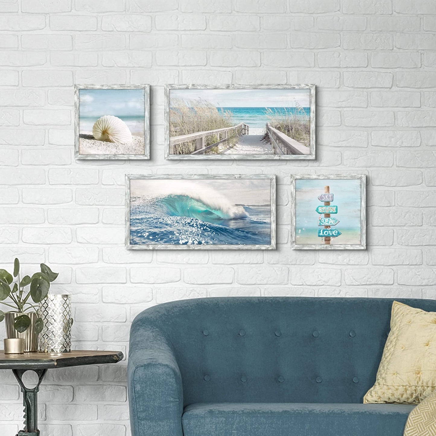 Ocean Wall Art Wooden Framed: Beach Artwork Coastal Prints Set of 4 Seascape ...