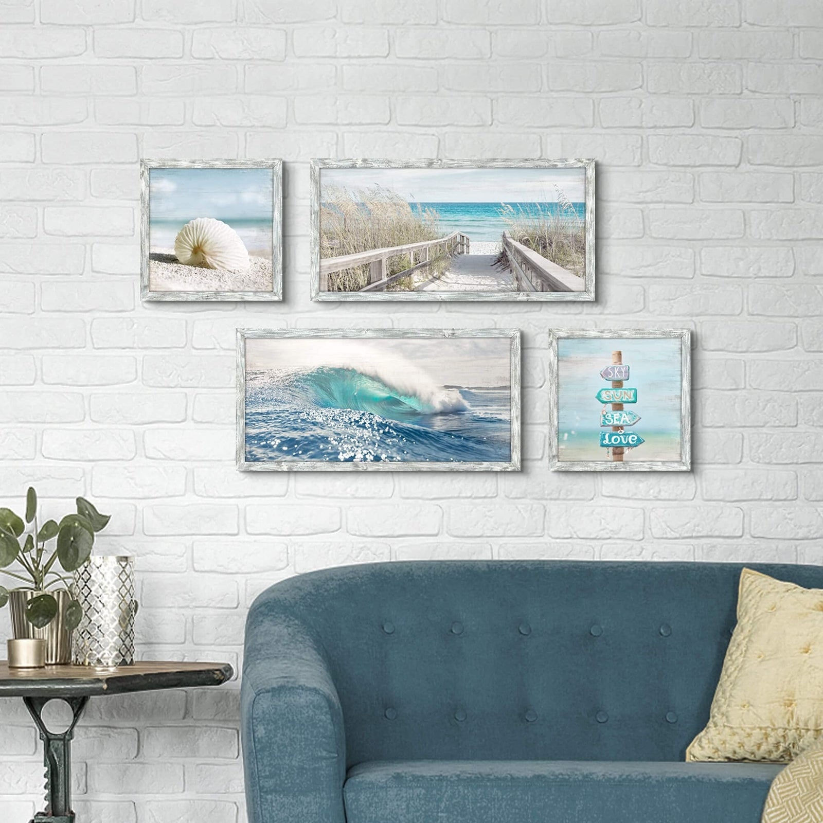 Ocean Wall Art Wooden Framed: Beach Artwork Coastal Prints Set of 4 Seascape ...