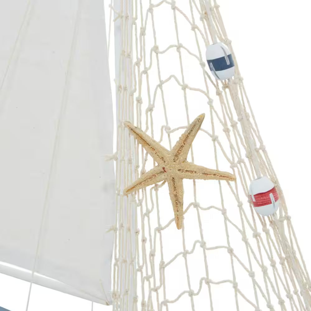 Oriana White 17 In. X 25 In. Wood Sail Boat Sculpture (Set of 2)