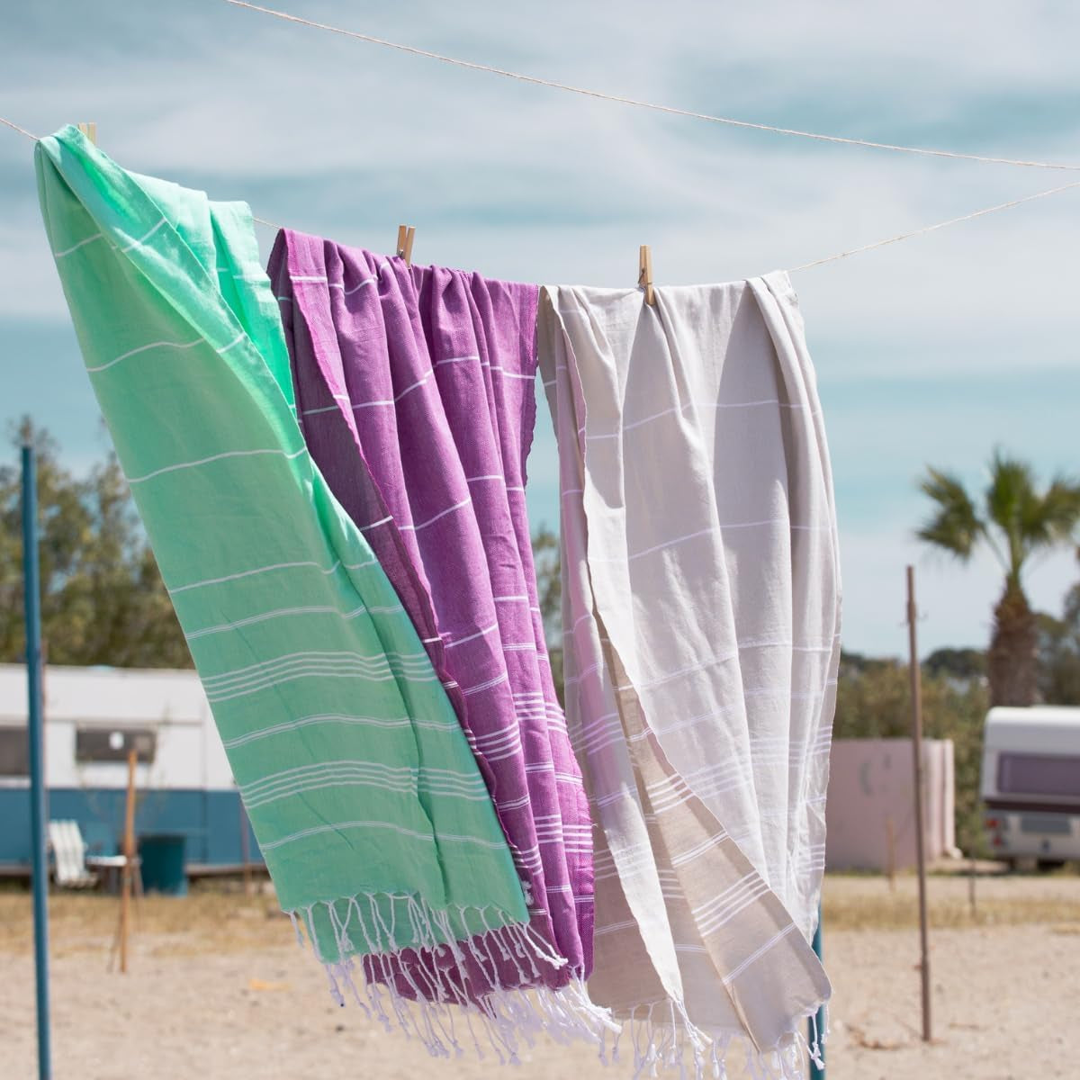 Turkish Beach Towel with Travel Bag 39 X 71 Quick Dry Sand Free Lightweight Large Oversized Towels Light - (Aqua with Blue Floral Bag)
